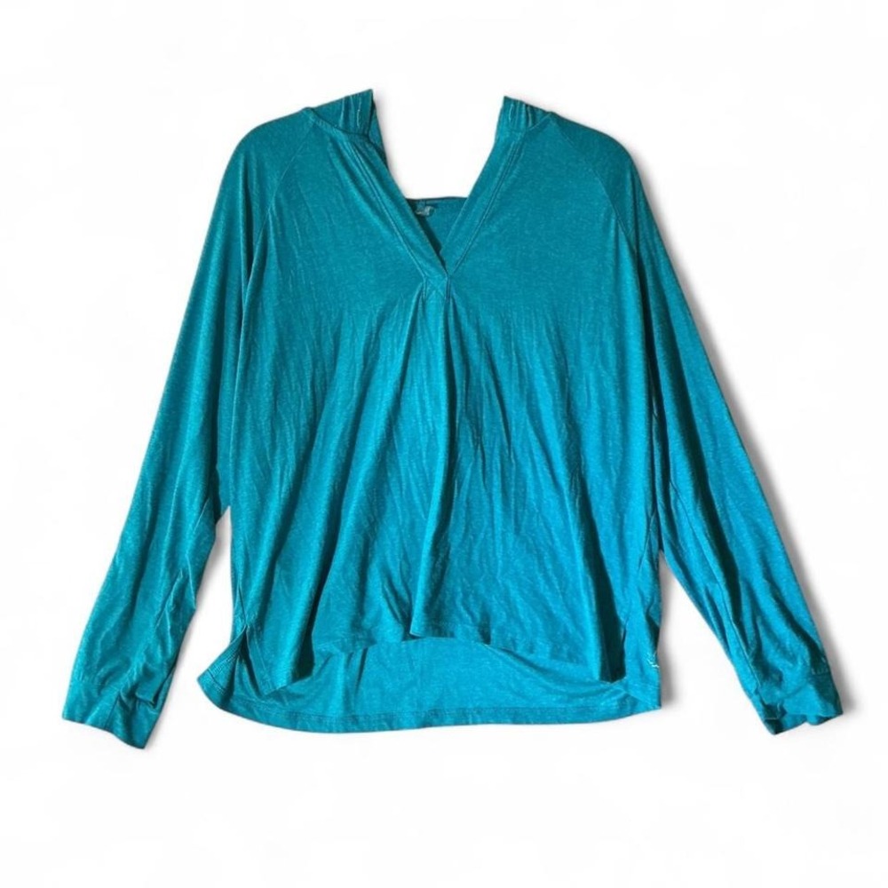 Beyond Yoga Womens XL Teal Blue Heathered Lightweight V-Neck Hoodie Pullover